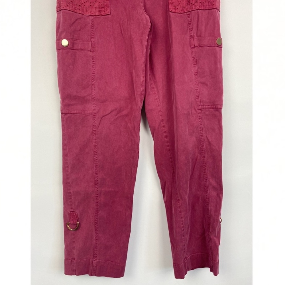Soft Surroundings Womens Pants M Pink Burgundy Eyelet Crop Coastal Cargo Mira - Picture 5 of 10